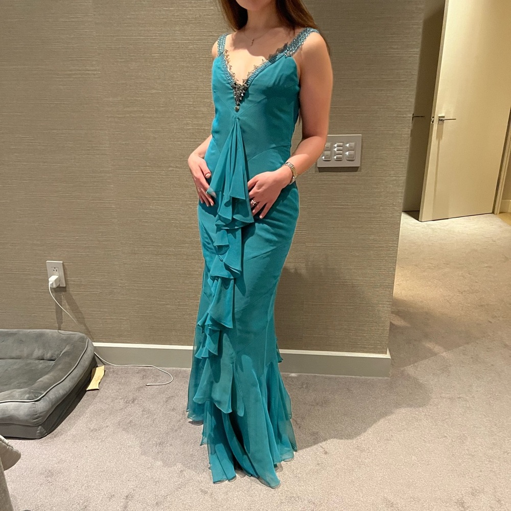 Melony blue gala maxi dress beaded sleeves and detailing NWT
